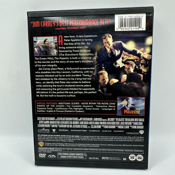The Majestic 2001 DVD Jim Carrey Frank Darabont Romantic Drama Fullscreen - Picture 3 of 4